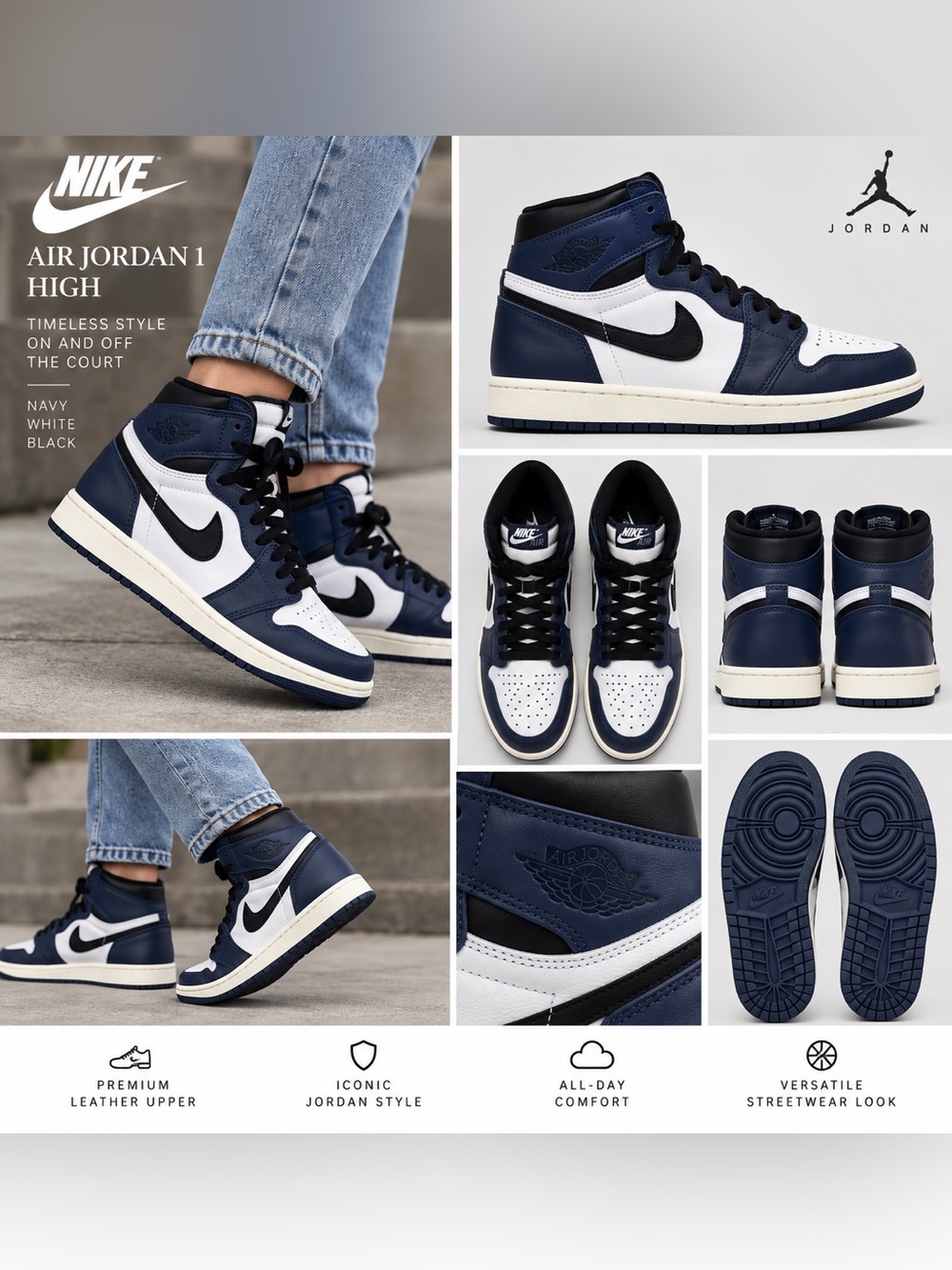 Air Jordan 1 Retro High OG Midnight Navy DZ5485-401 Men 6.5 Women 8 New